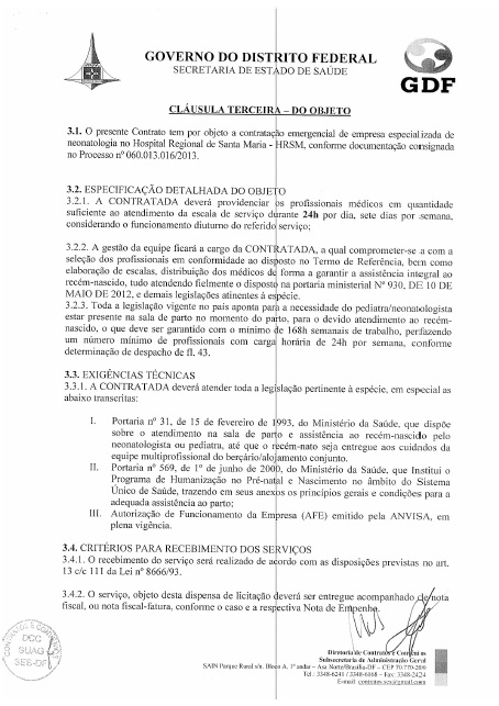 Objeto ajuste de caráter emergencial no contrato ano 2013