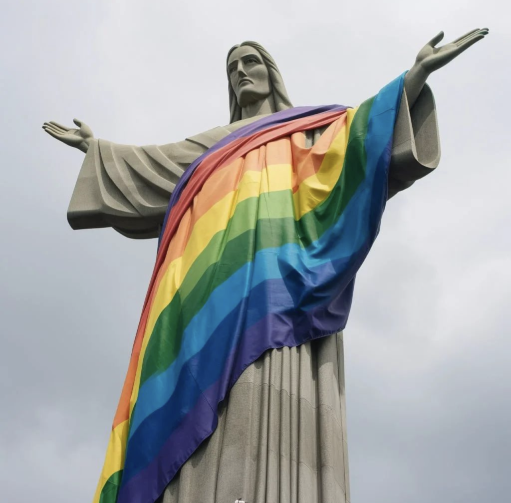 Cristo Redentor em homenagem ao Orgulho LGBTQIA+ Não é meu Cristo!