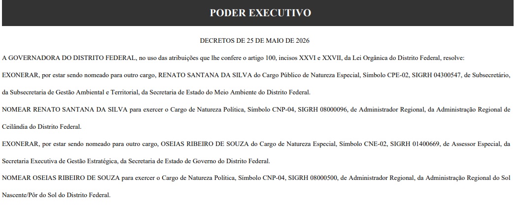 DIÁRIO OFICIAL DO DISTRITO FEDERAL Redação, Administração e Editoração: Anexo do Palácio do Buriti, Sala 102, Térreo. CEP: 70075-900, Brasília/DF. Telefones: (0XX61) 3961-4503 - 3961-4596